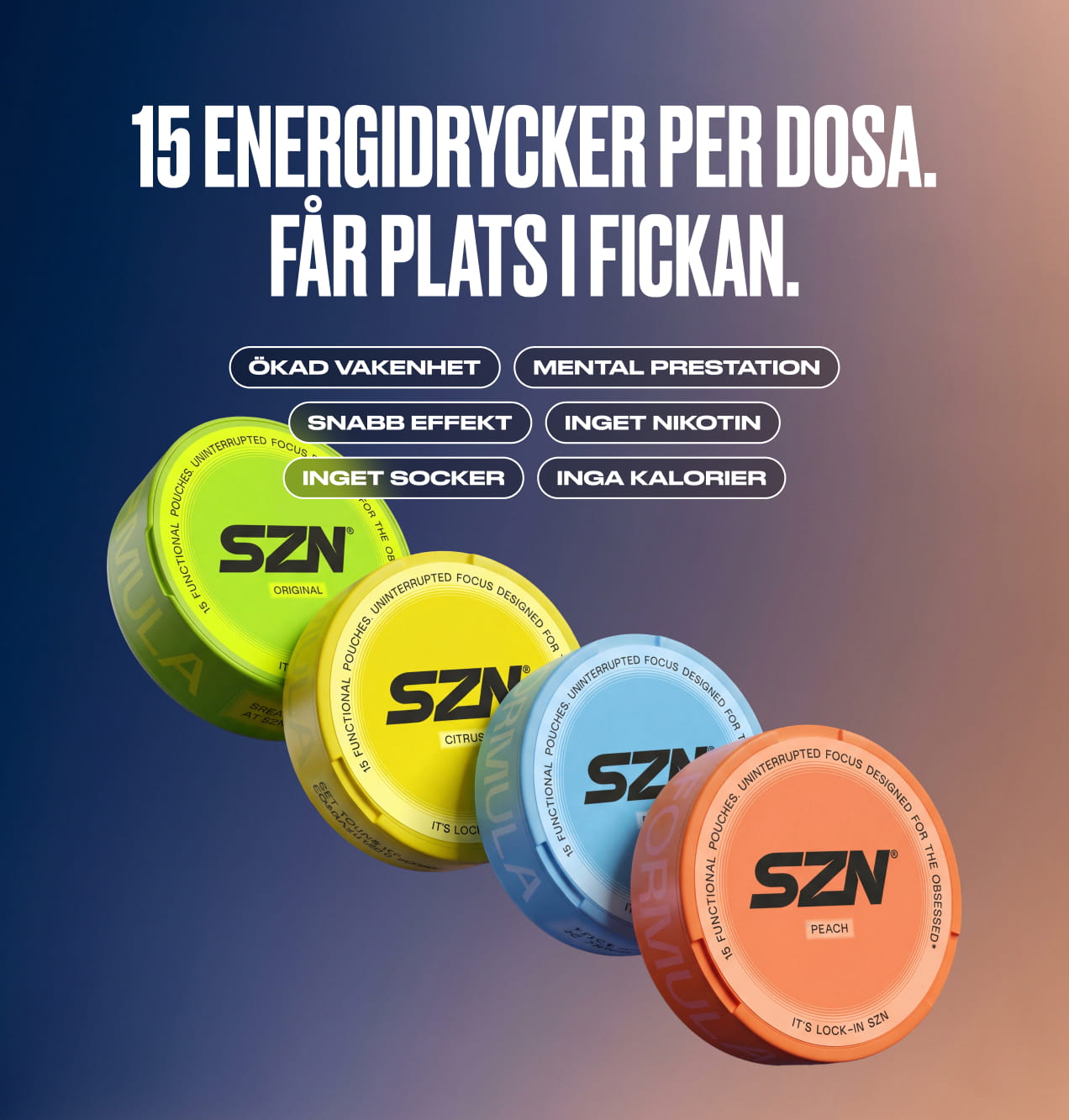 Fyra SZN-dosor i olika smaker